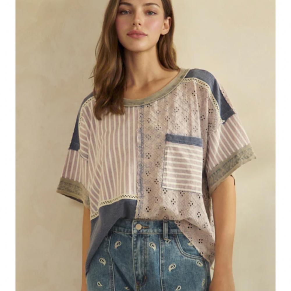 🌈 Oli and Hali “ LESLIE “ Oli & Hali Lace Up Back and Side Top with Crochet 46